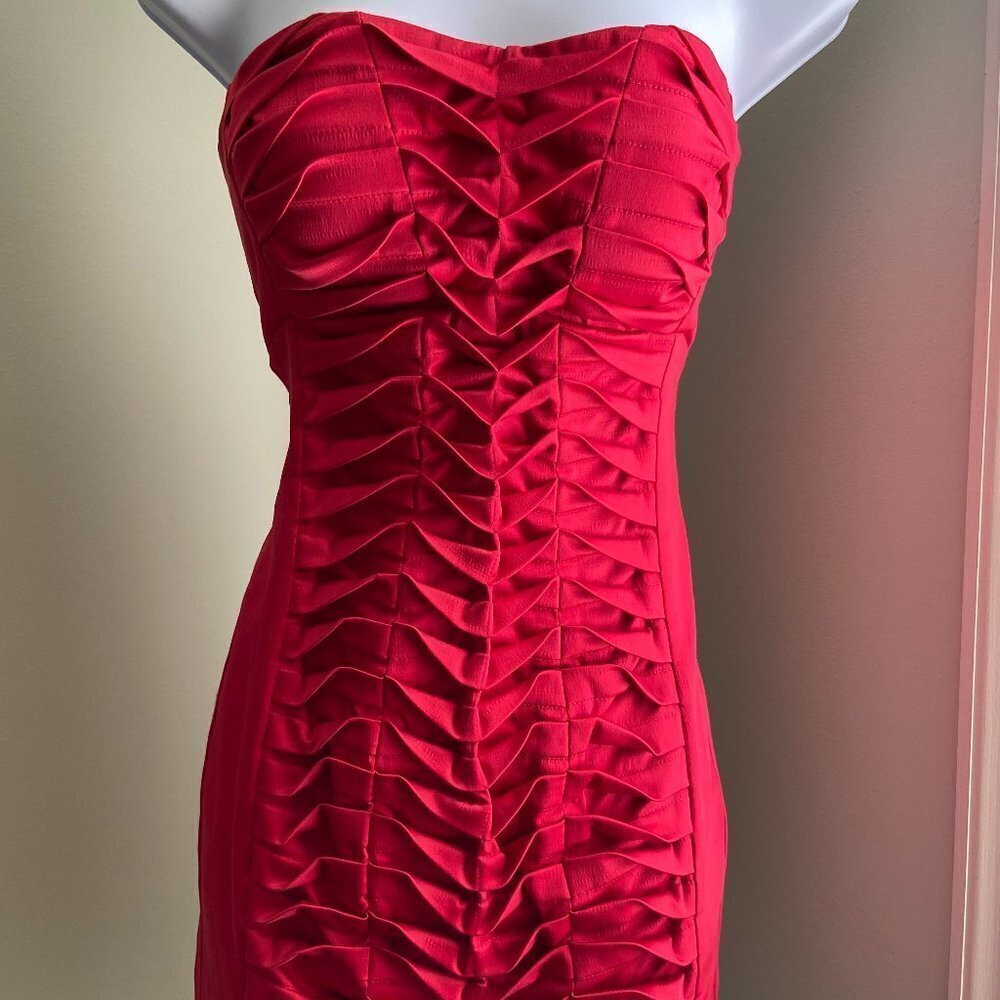 BEBE Satin Red Strapless Red Party Mini Dress XXS